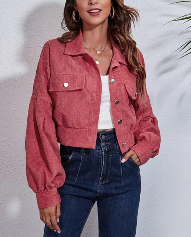 Women's Solid Drop Shoulder Corduroy Jacket